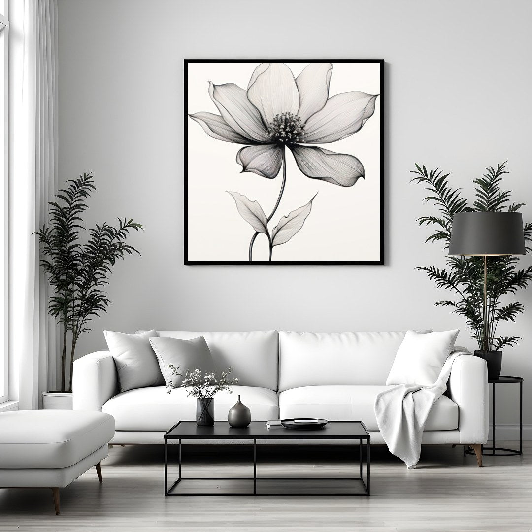Experience the beauty of simplicity with this elegant line art floral piece. This artwork captures for Sitting Area