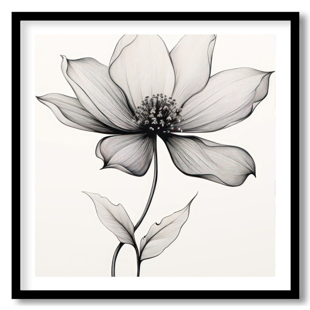 Experience the beauty of simplicity with this elegant line art floral piece. This artwork captures for space