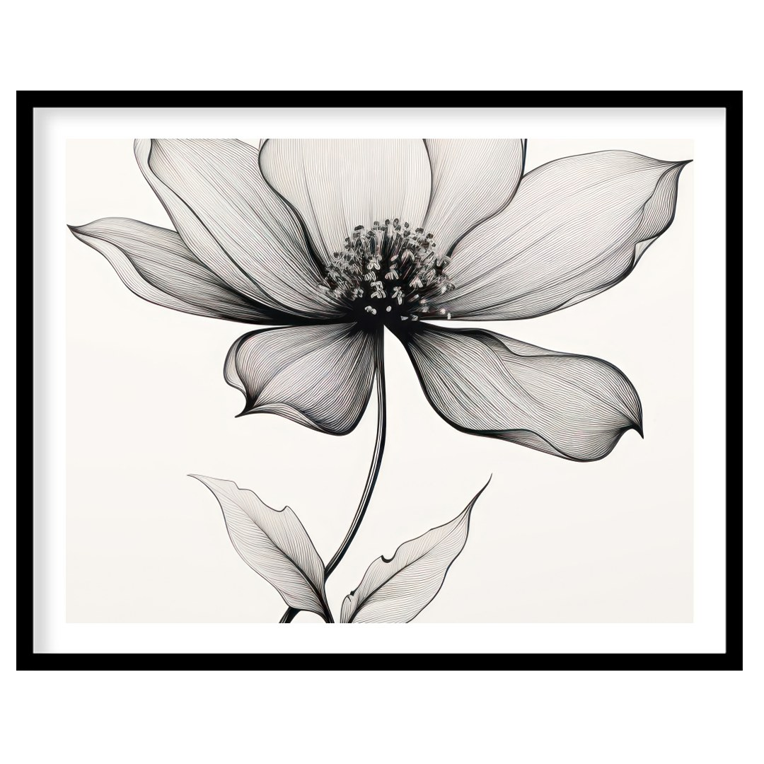 Experience the beauty of simplicity with this elegant line art floral piece. This artwork captures for space