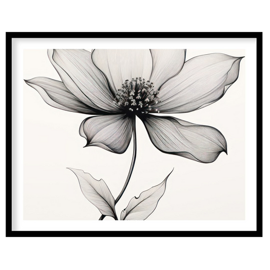 Experience the beauty of simplicity with this elegant line art floral piece. This artwork captures for space