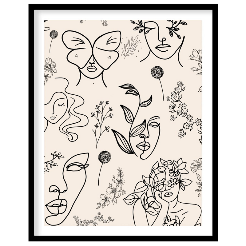 Line Art Faces Flora