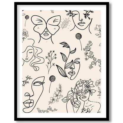 Line Art Faces Flora Painting available online at Paintroad showing abstract faces art print and artistic