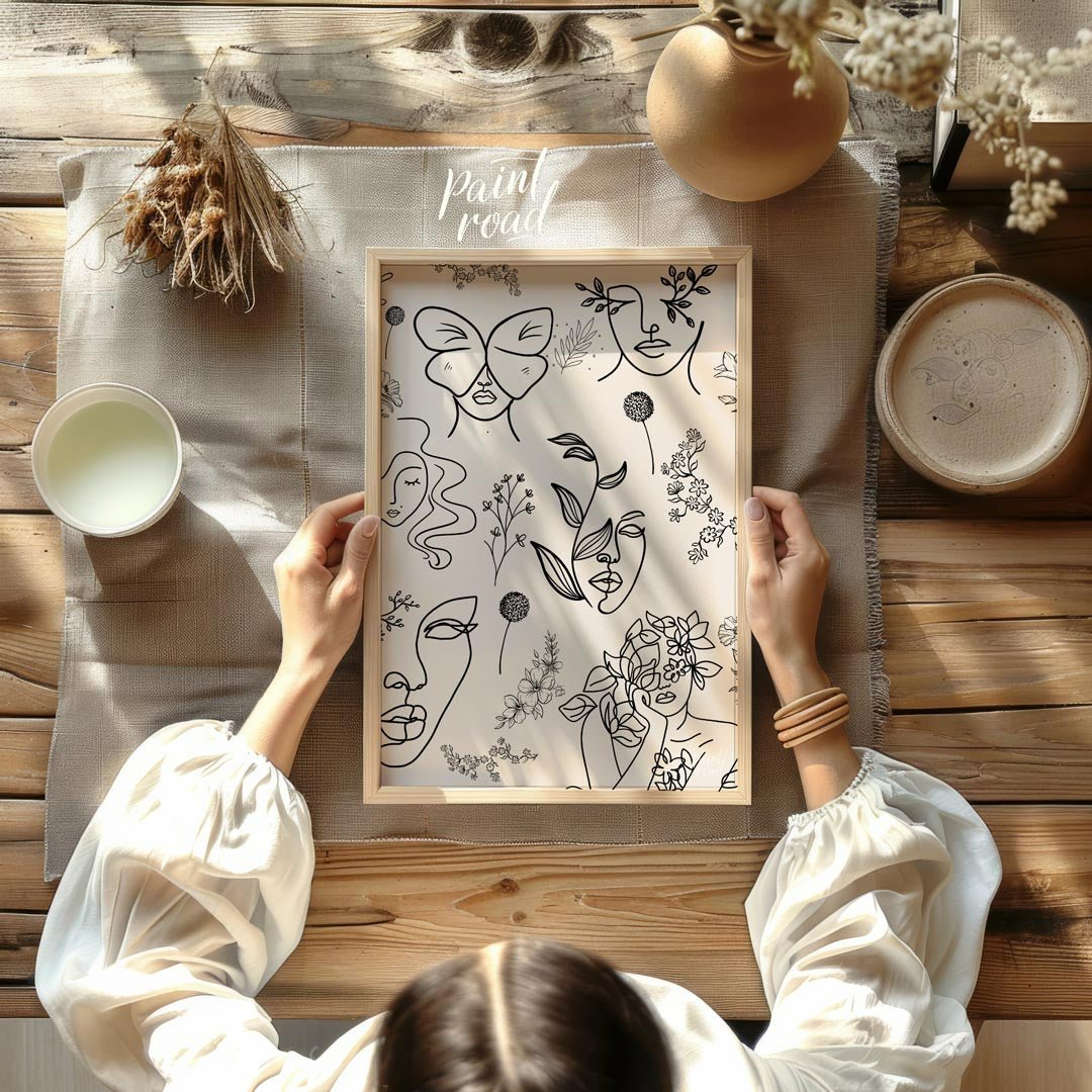 Line Art Faces Flora Painting available online at Paintroad showing abstract faces art print and artistic