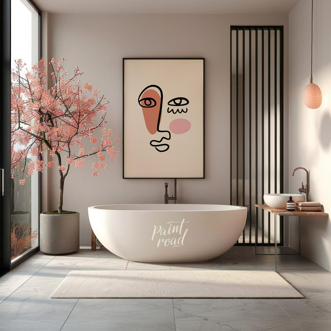 This striking face-line illustration poster channels abstract sophistication and emotional depth. R… for bathroom