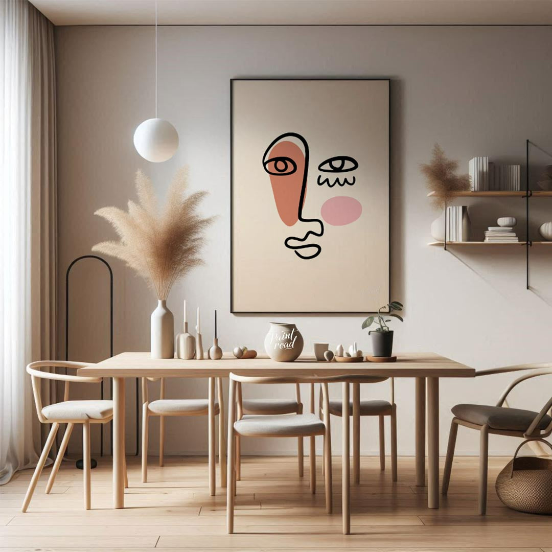This striking face-line illustration poster channels abstract sophistication and emotional depth. R… for dining room