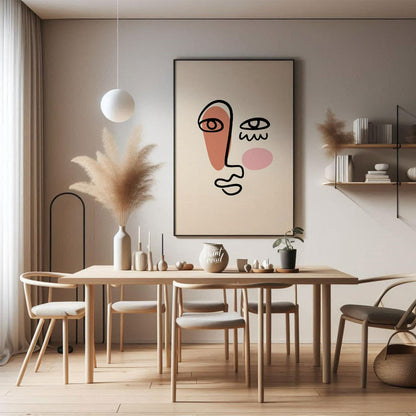 This striking face-line illustration poster channels abstract sophistication and emotional depth. R… for dining room