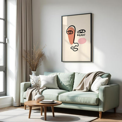 This striking face-line illustration poster channels abstract sophistication and emotional depth. R… for living room