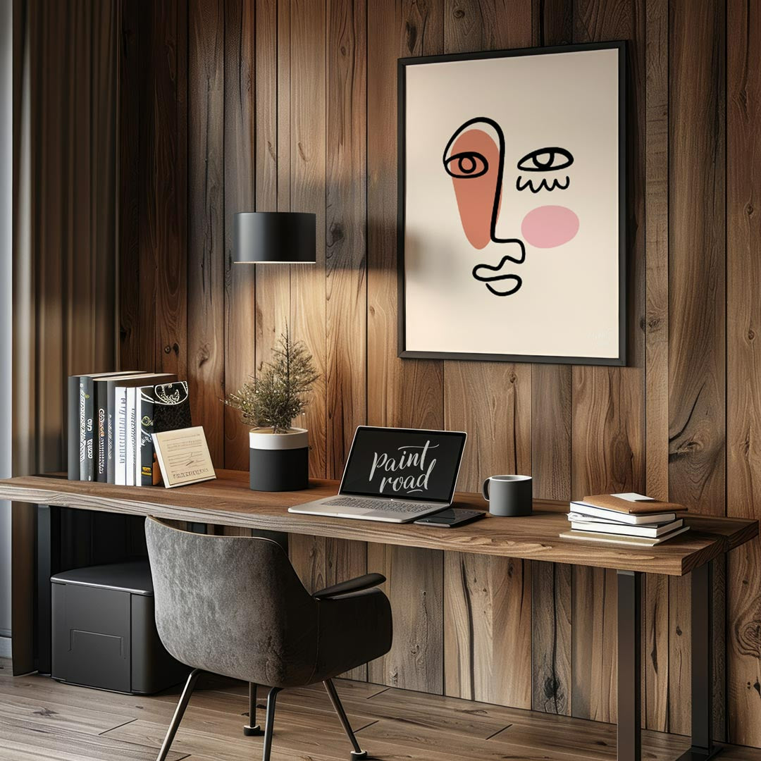 This striking face-line illustration poster channels abstract sophistication and emotional depth. R… for office