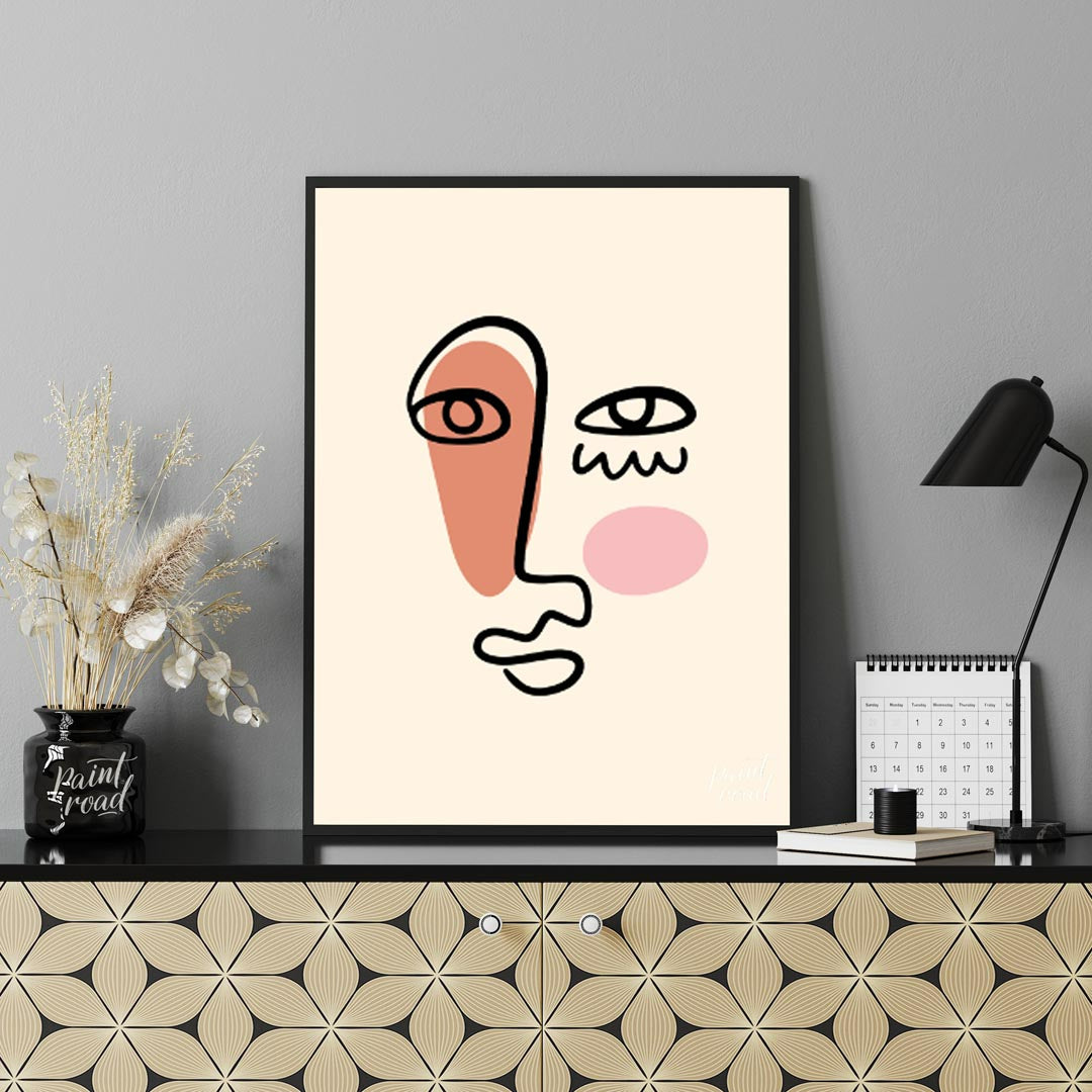 This striking face-line illustration poster channels abstract sophistication and emotional depth. R… for office