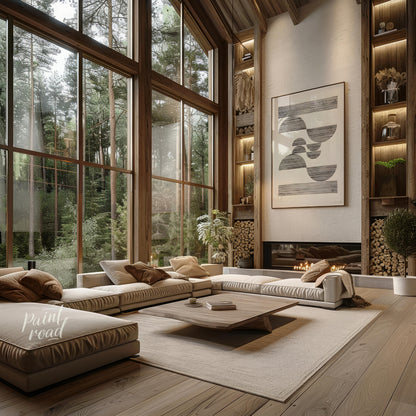 """Linear Arcs"" presents a minimalist composition featuring a series of semi-circular and rectangu… for living room