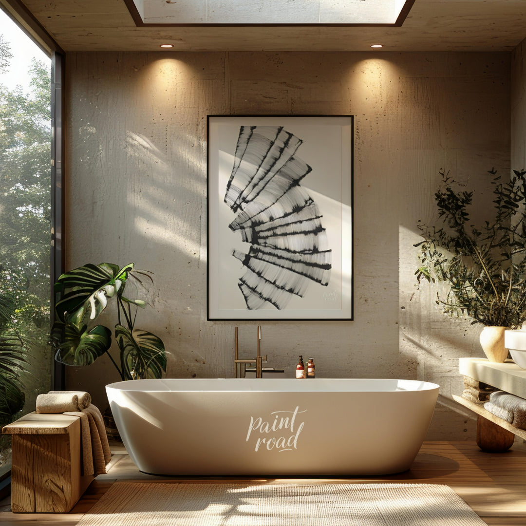 " ""Linear Cascade"" presents a dynamic composition of tightly packed, parallel lines that create a… for bathroom