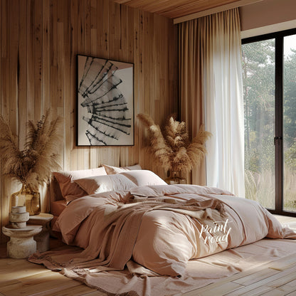 " ""Linear Cascade"" presents a dynamic composition of tightly packed, parallel lines that create a… for bedroom