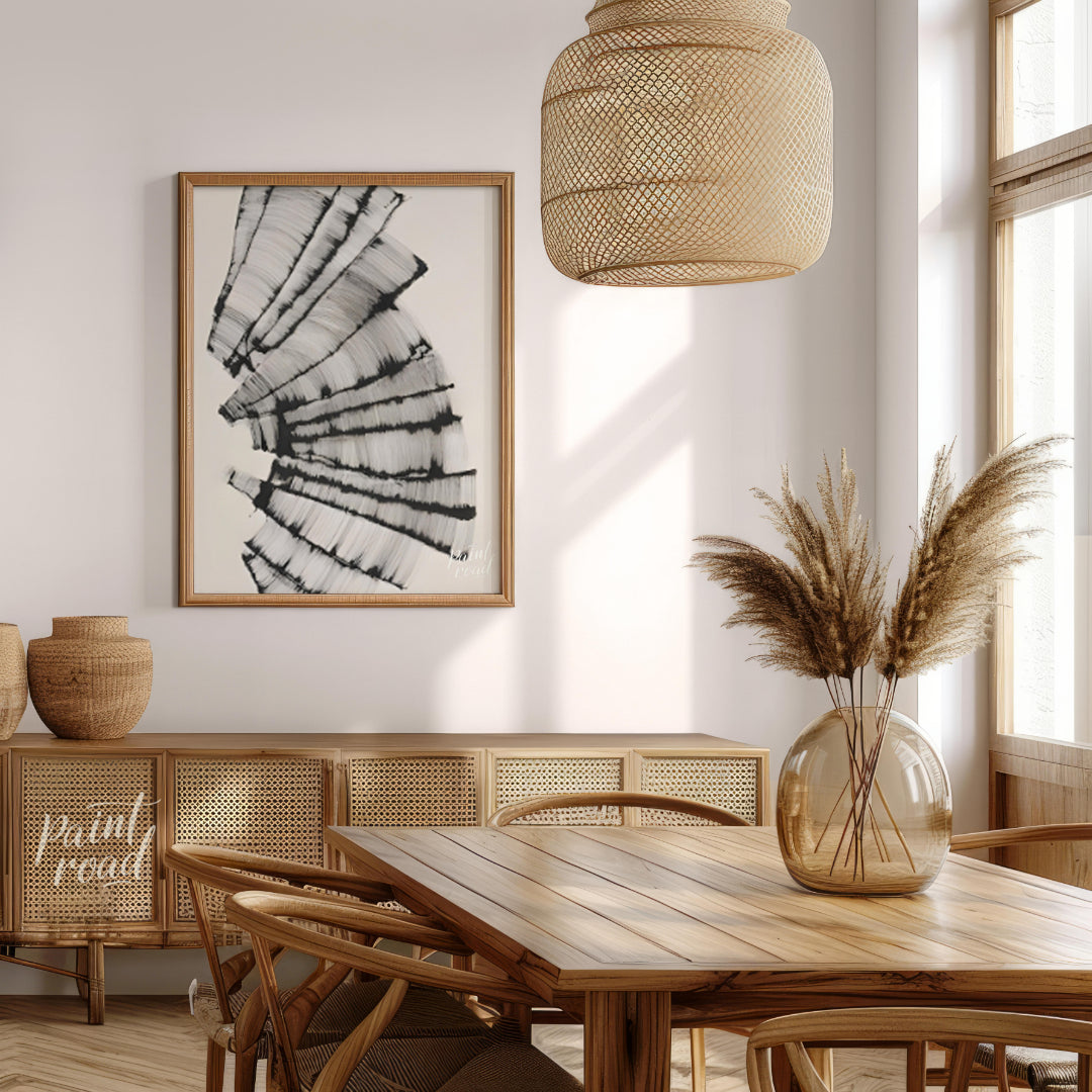 " ""Linear Cascade"" presents a dynamic composition of tightly packed, parallel lines that create a… for dining room