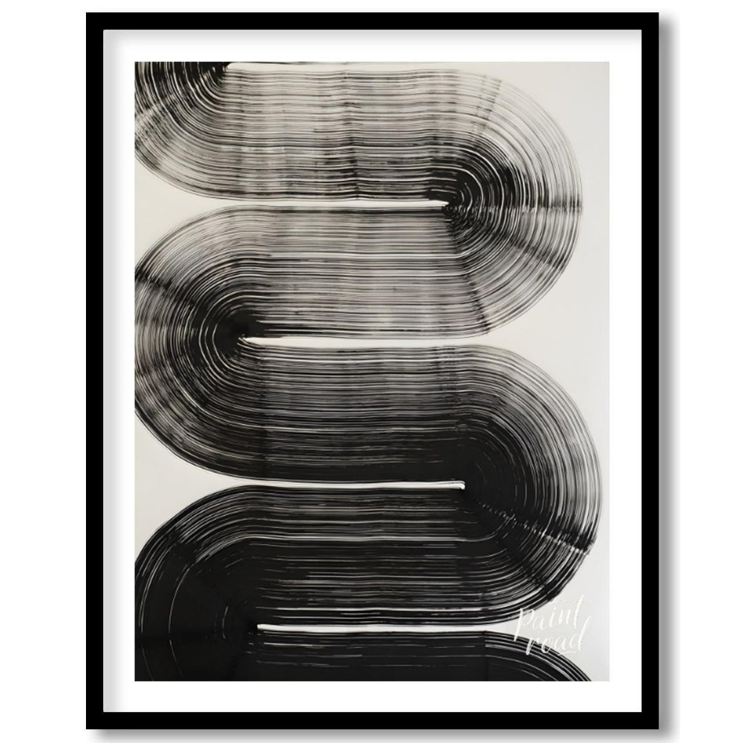 "Linear Curve Flow" presents a dynamic abstract composition featuring bold, sweeping lines that for… for abode