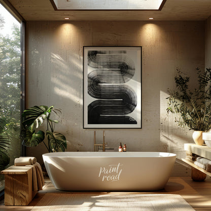 "Linear Curve Flow" presents a dynamic abstract composition featuring bold, sweeping lines that for… for bathroom