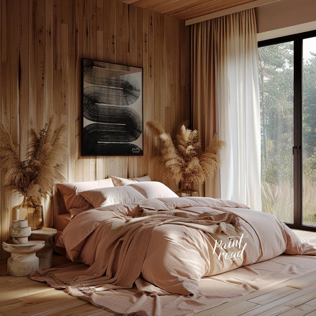 "Linear Curve Flow" presents a dynamic abstract composition featuring bold, sweeping lines that for… for bedroom