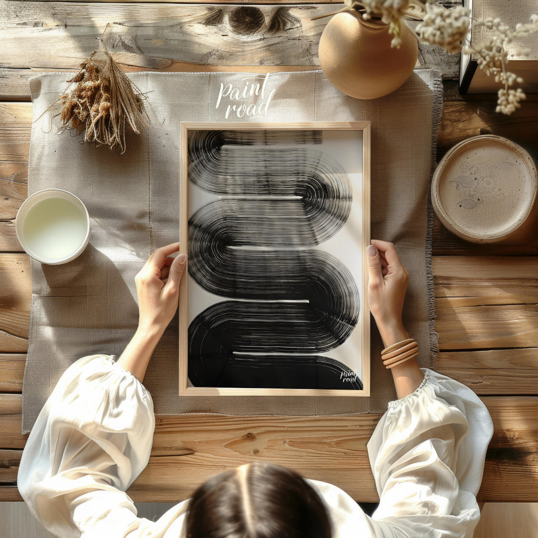 "Linear Curve Flow" presents a dynamic abstract composition featuring bold, sweeping lines that for… for other