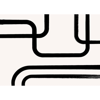" ""Linear Flow"" presents a minimalist abstract composition with bold black lines against a light,… for other