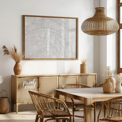 """Linear Resonance"" presents a captivating abstract pattern of meticulously drawn, concentric lin… for dining room