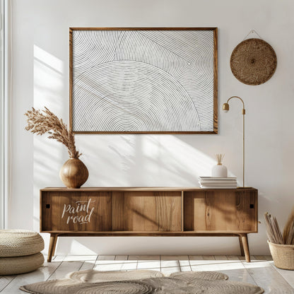 """Linear Resonance"" presents a captivating abstract pattern of meticulously drawn, concentric lin… for living room
