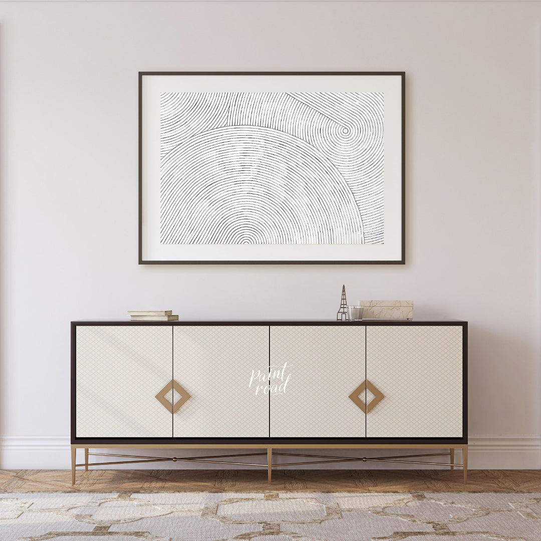 """Linear Resonance"" presents a captivating abstract pattern of meticulously drawn, concentric lin… for living room