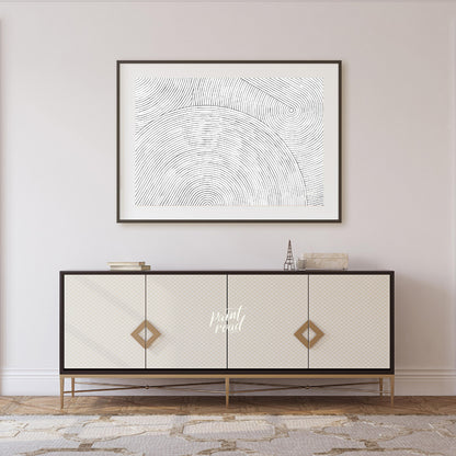 """Linear Resonance"" presents a captivating abstract pattern of meticulously drawn, concentric lin… for living room