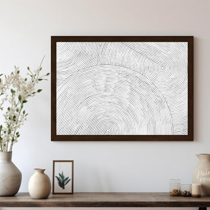 """Linear Resonance"" presents a captivating abstract pattern of meticulously drawn, concentric lin… for living room