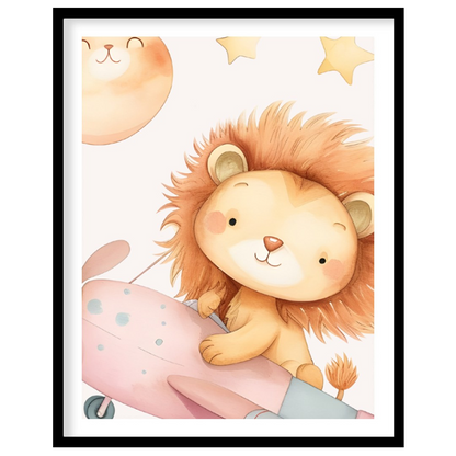 “Lion Pilot Adventure” whisks viewers into a sky full of wonder with a charming illustration of a f… for area