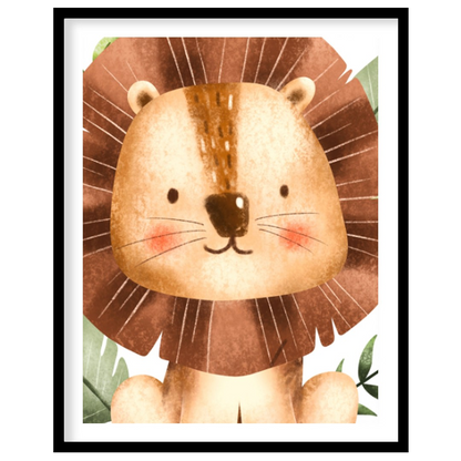 This heartwarming illustration of a young lion captures pure childhood wonder through soft lines an… for place