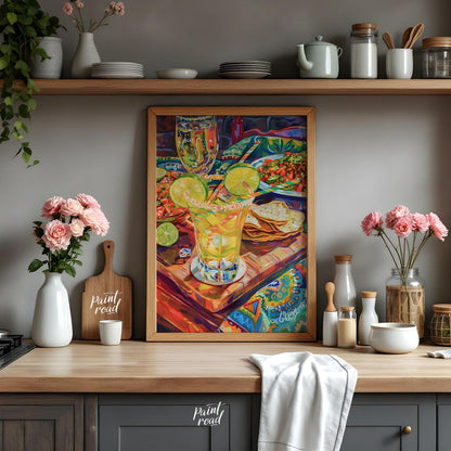 This vibrant and richly detailed poster captures a lively Mexican-inspired dining scene, brimming w… for kitchen