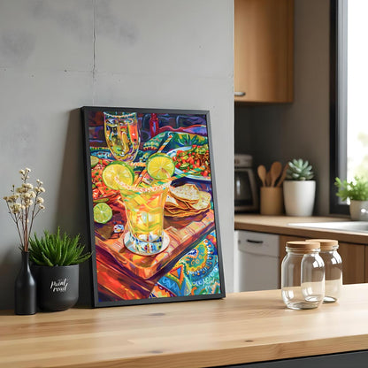 This vibrant and richly detailed poster captures a lively Mexican-inspired dining scene, brimming w… for kitchen