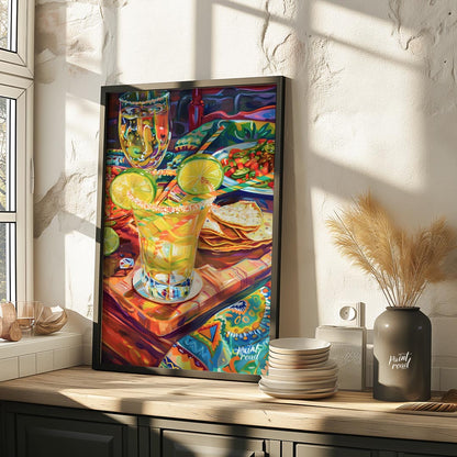 This vibrant and richly detailed poster captures a lively Mexican-inspired dining scene, brimming w… for kitchen