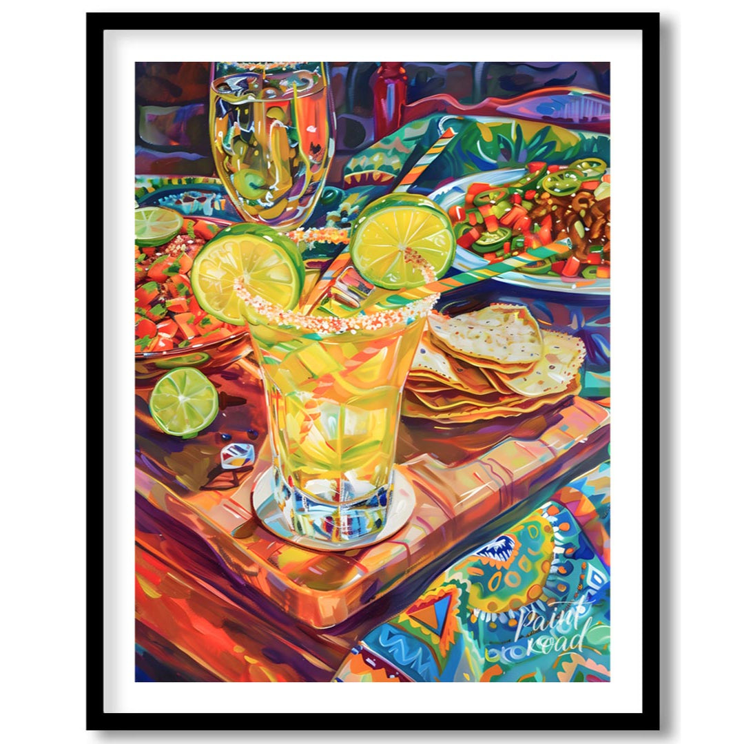 This vibrant and richly detailed poster captures a lively Mexican-inspired dining scene, brimming w… for lovely house