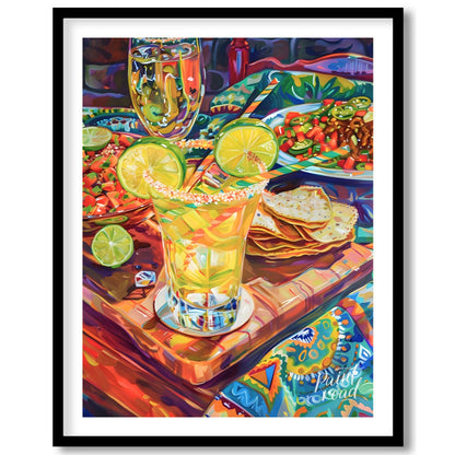 This vibrant and richly detailed poster captures a lively Mexican-inspired dining scene, brimming w… for lovely house