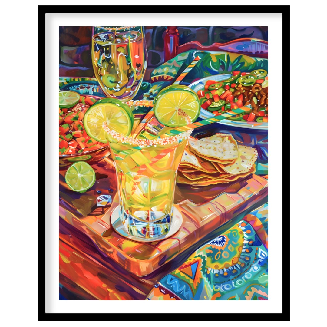 This vibrant and richly detailed poster captures a lively Mexican-inspired dining scene, brimming w… for lovely house