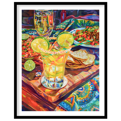 This vibrant and richly detailed poster captures a lively Mexican-inspired dining scene, brimming w… for lovely house