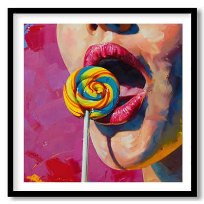 This vibrant oil painting captures the allure of a woman indulging in a sweet treat. A close-up of … for place