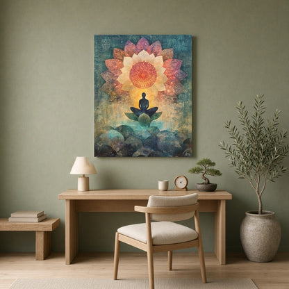 Immerse in the serenity of this captivating artwork, featuring a meditative figure seated for Home Office