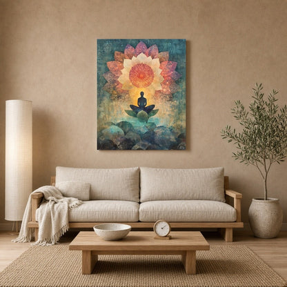 Immerse in the serenity of this captivating artwork, featuring a meditative figure seated for Living Room