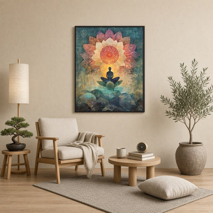 Immerse in the serenity of this captivating artwork, featuring a meditative figure seated for Reading Nook