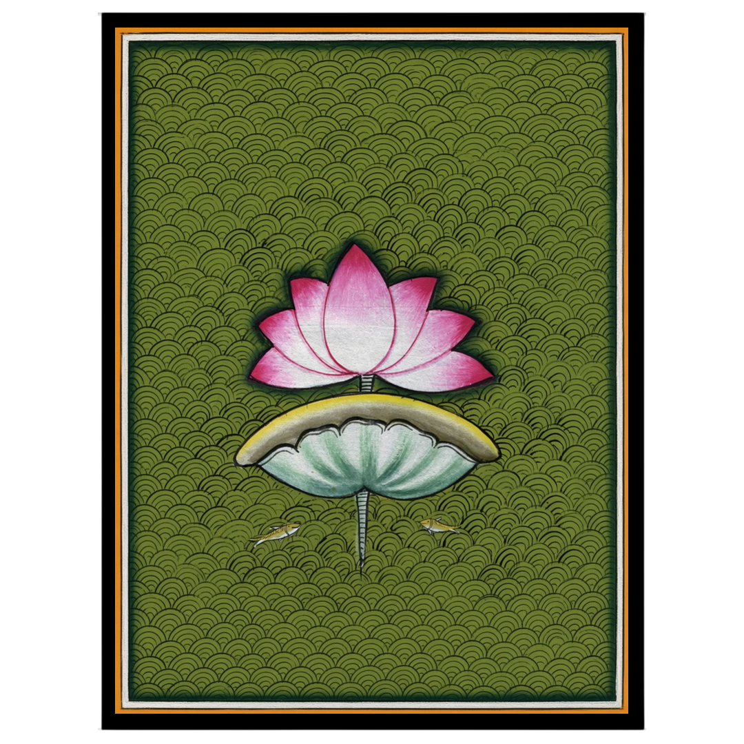 Immerse yourself in the soothing beauty of Pichwai art with this captivating portrayal of a lotus for decor