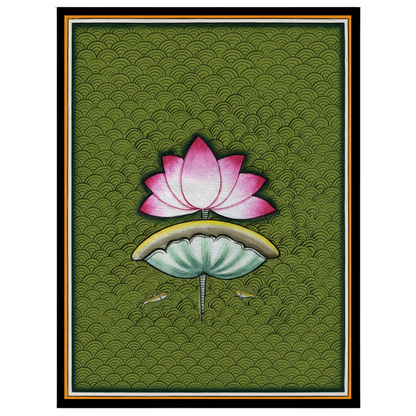 Immerse yourself in the soothing beauty of Pichwai art with this captivating portrayal of a lotus for decor