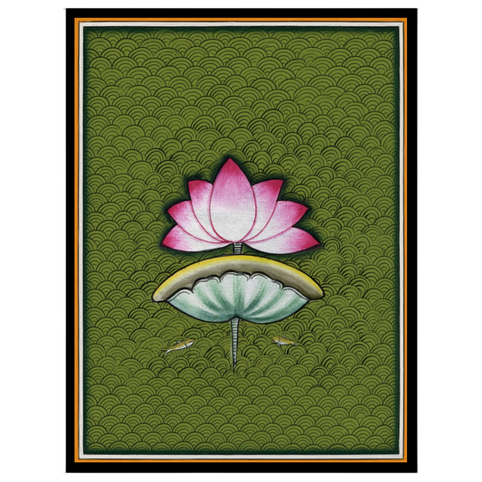 Immerse yourself in the soothing beauty of Pichwai art with this captivating portrayal of a lotus for decor