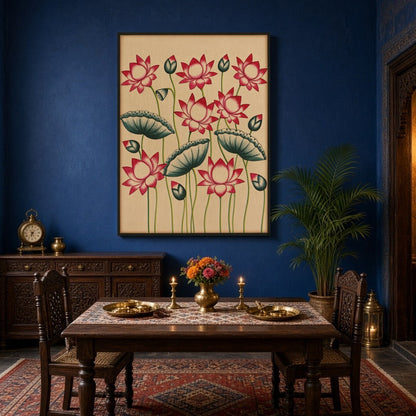 Experience the tranquil beauty of Lotus Harmony in Vibrant Pichwai, where traditional Indian for Dining