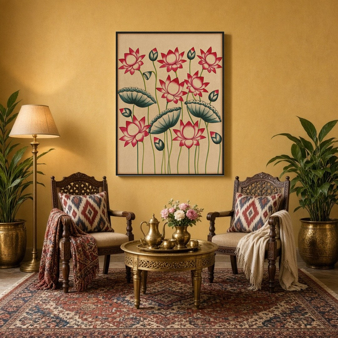 Experience the tranquil beauty of Lotus Harmony in Vibrant Pichwai, where traditional Indian for Sitting Area