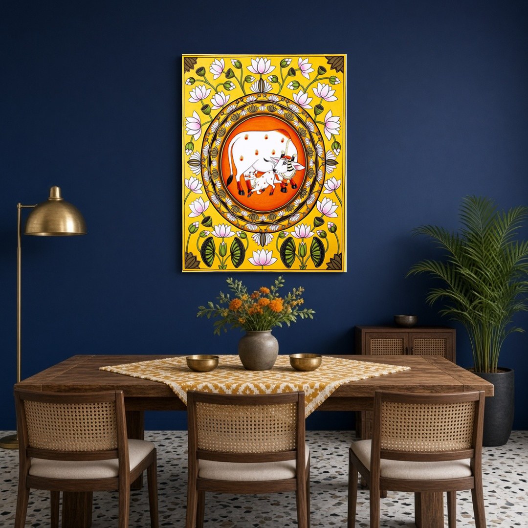 Immerse yourself in the rich tradition of Indian art with this exquisite Pichwai painting, for Dining