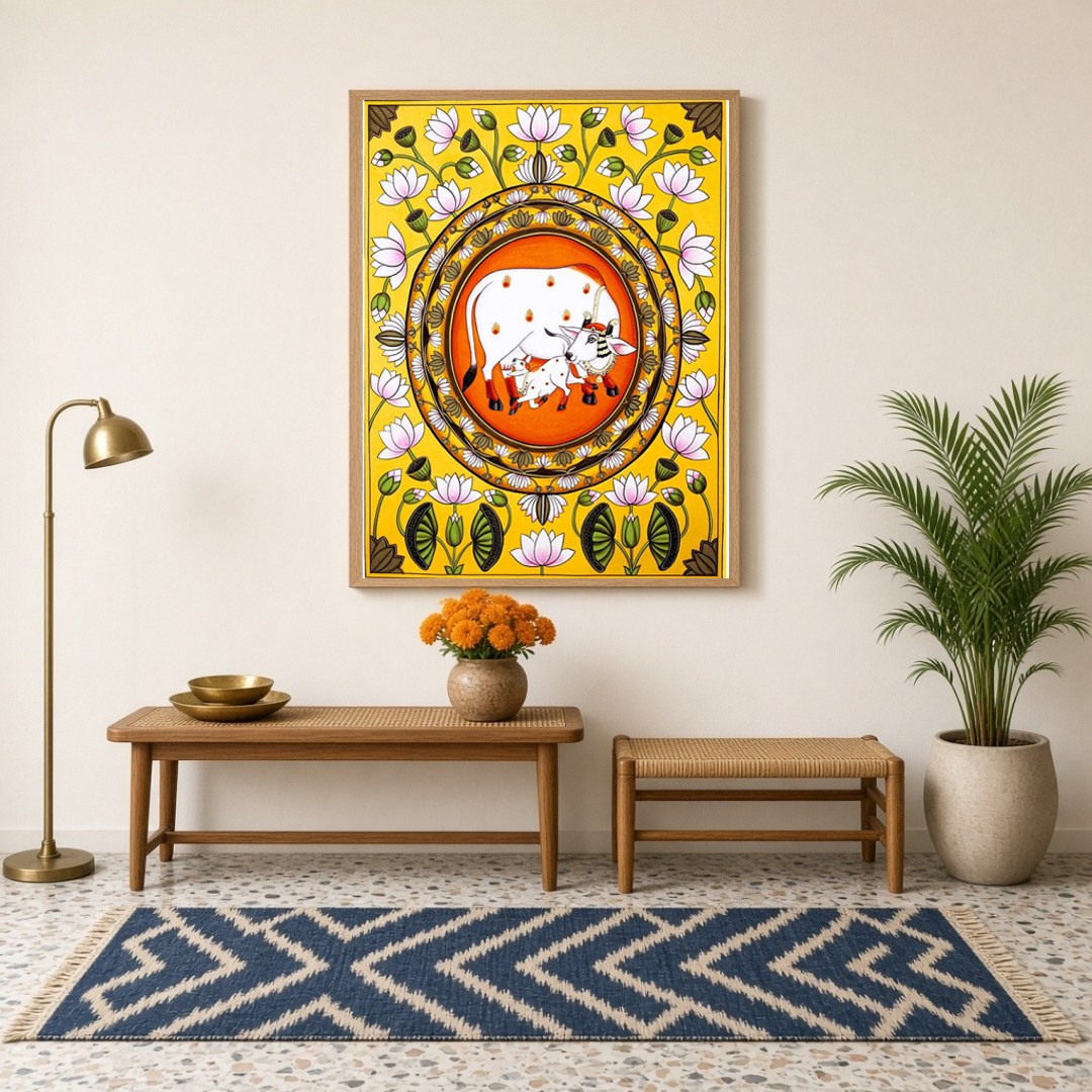Immerse yourself in the rich tradition of Indian art with this exquisite Pichwai painting, for Hallway