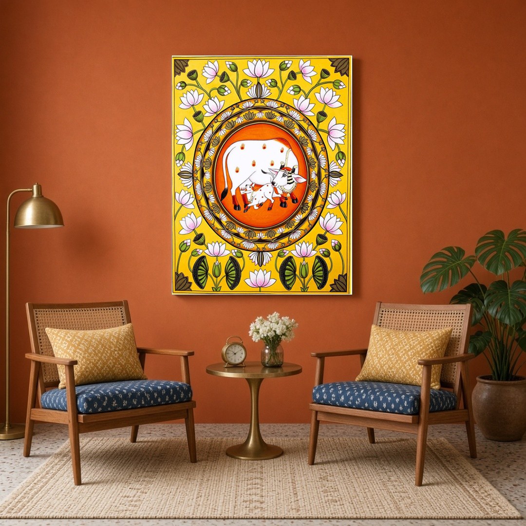 Immerse yourself in the rich tradition of Indian art with this exquisite Pichwai painting, for Sitting Area