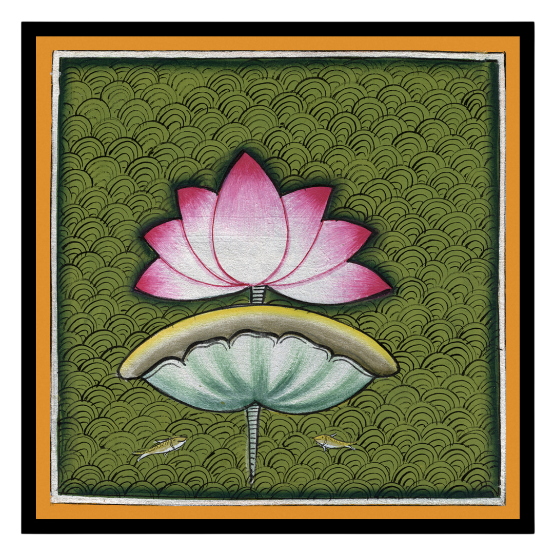 This captivating Pichwai art piece celebrates the timeless beauty of the lotus against a rich, for sanctuary