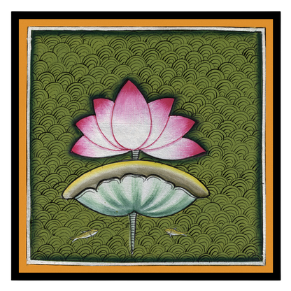 This captivating Pichwai art piece celebrates the timeless beauty of the lotus against a rich, for sanctuary